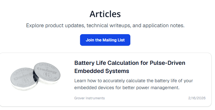 Articles page snapshot showing technical post previews